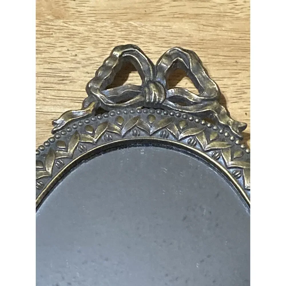 10”‎ X 5.5” Brass Oval Ribbon Style Mirror Made in Korea Vintage Wall Hanging